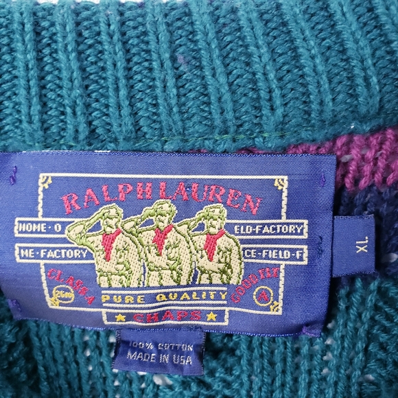 Vintage Ralph Lauren Chaps Cotton Sweater Colorful Chunky Knit 90s Y2K Biggy XL - Picture 5 of 6